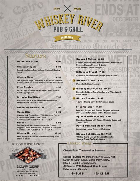 We&x27;ve gathered up the best places to eat in Chesterfield. . Whiskey river pub and grill larsen menu